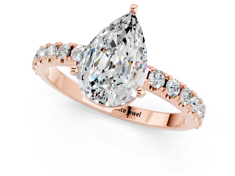 Rose gold Pear Cut Moissanite Solitaire Pavé Band with Four-Prong Setting_1