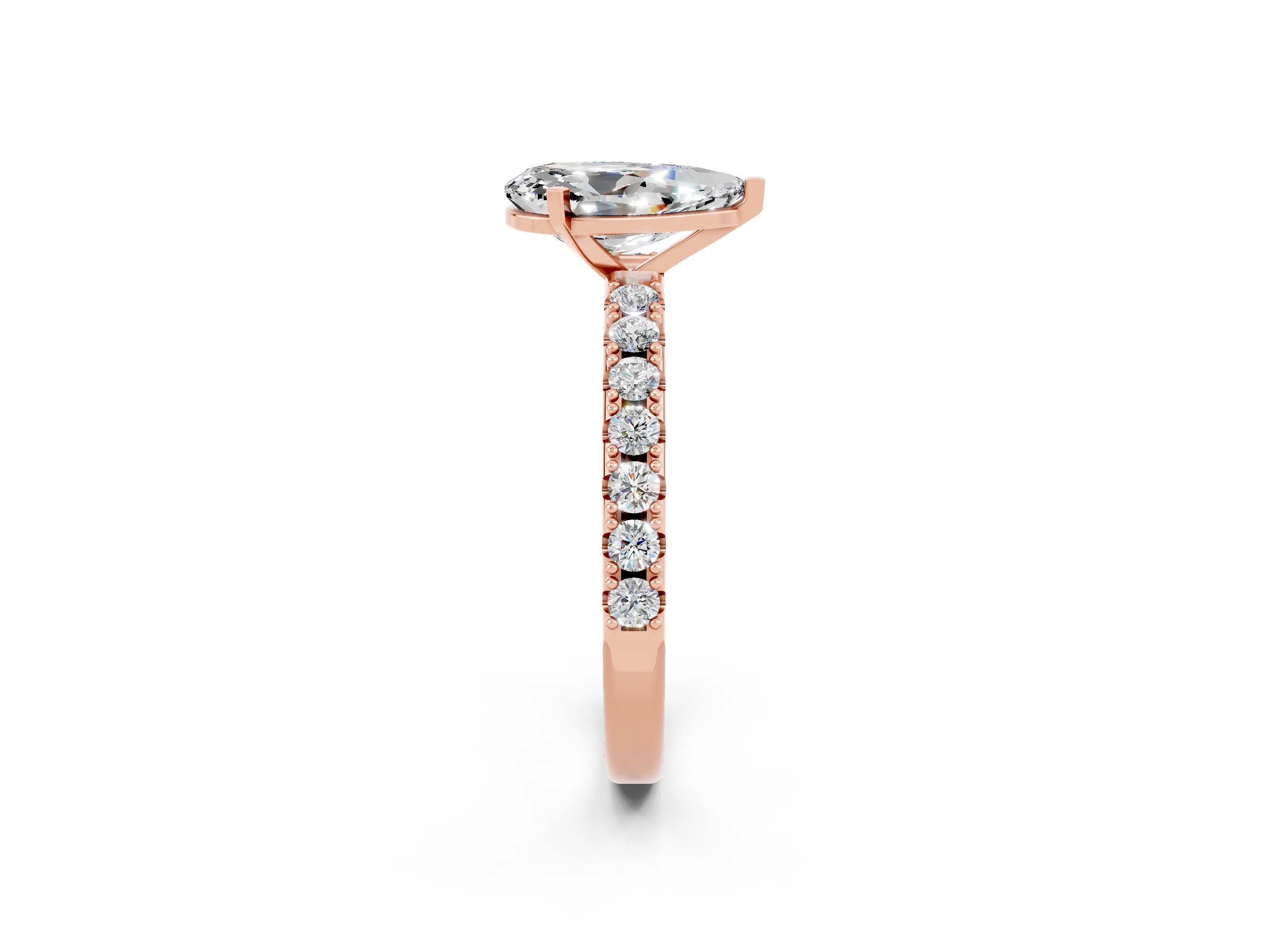 Rose gold Pear Cut Moissanite Solitaire Pavé Band with Four-Prong Setting_2