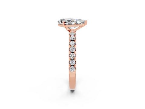 Rose gold Pear Cut Moissanite Solitaire Pavé Band with Four-Prong Setting_2
