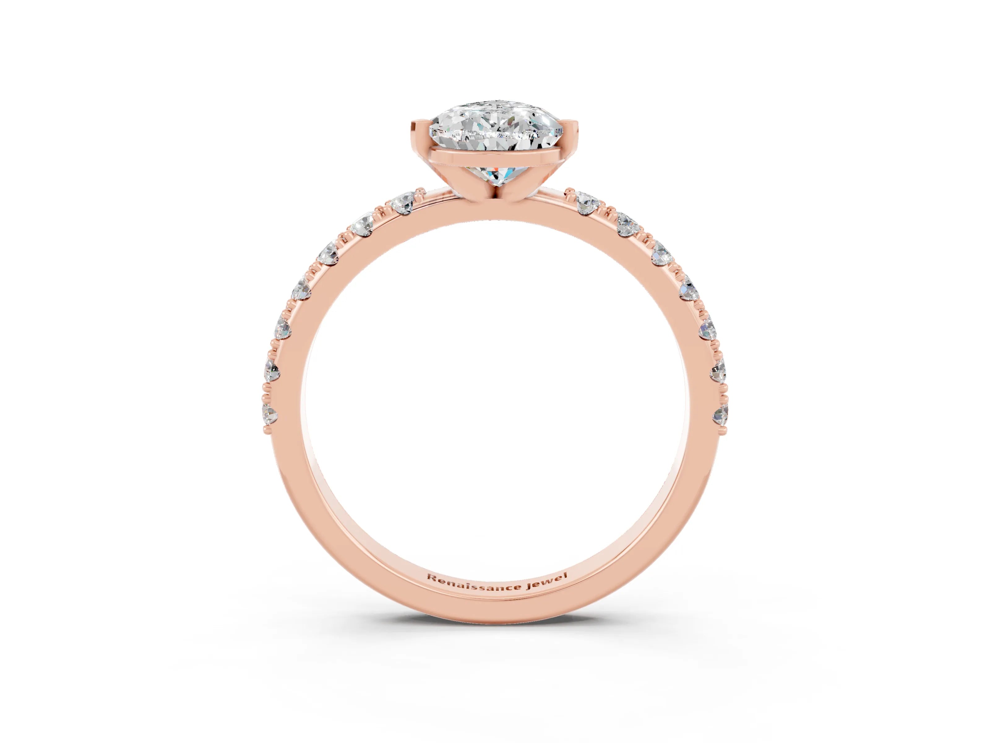 Rose gold Pear Cut Moissanite Solitaire Pavé Band with Four-Prong Setting_3