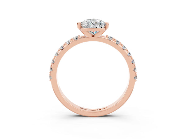 Rose gold Pear Cut Moissanite Solitaire Pavé Band with Four-Prong Setting