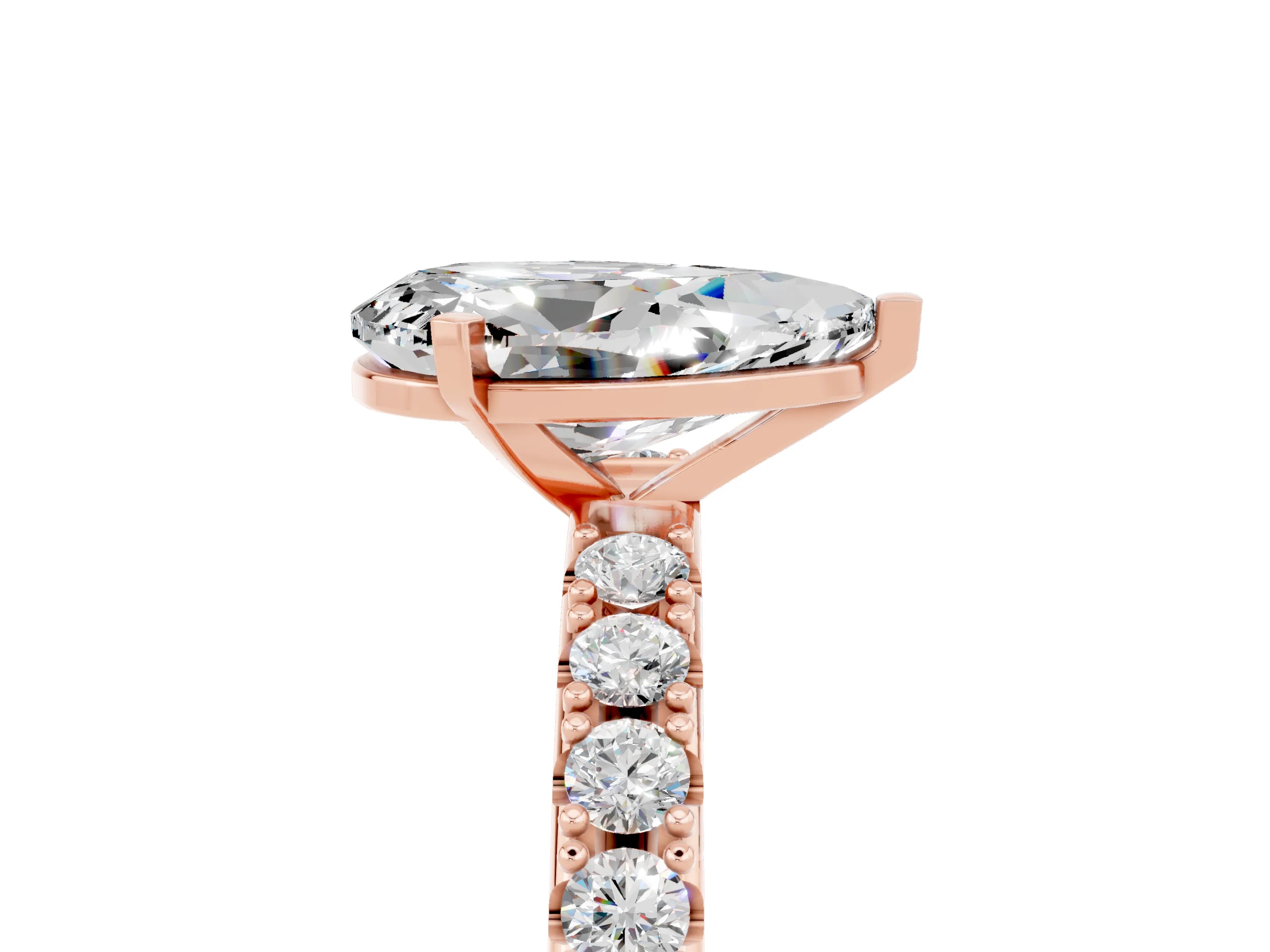 Rose gold Pear Cut Moissanite Solitaire Pavé Band with Four-Prong Setting_5