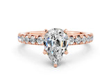 Rose gold Pear Cut Moissanite Solitaire Pavé Engagement Ring with Round Band and Prong Setting_12