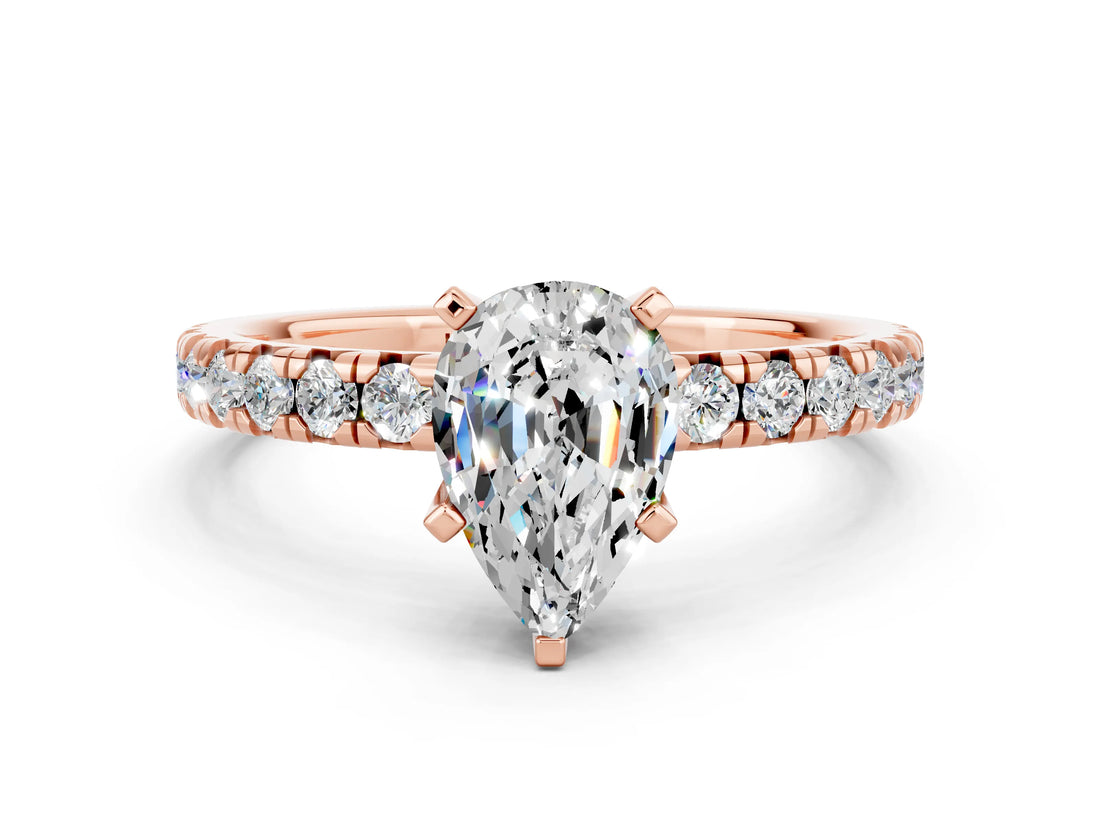Rose gold Pear Cut Moissanite Solitaire Pavé Engagement Ring with Round Band and Prong Setting_72