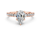 Rose gold Pear Cut Moissanite Solitaire Pavé Engagement Ring with Round Band and Prong Setting_72