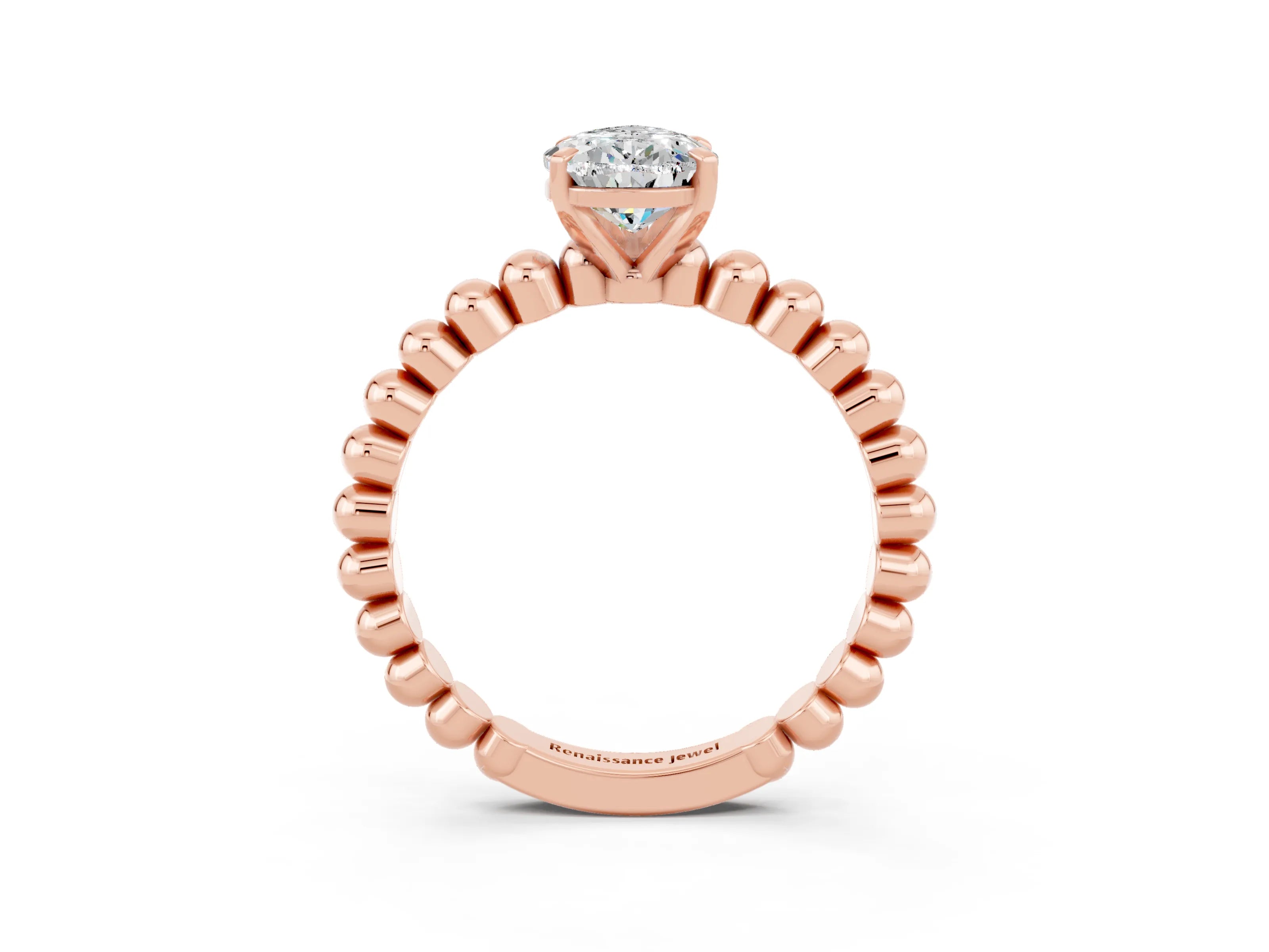 Rose gold Pear Cut Moissanite Solitaire Ring with Beaded Band and Prong Setting_3