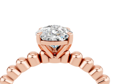 Rose gold Pear Cut Moissanite Solitaire Ring with Beaded Band and Prong Setting_4