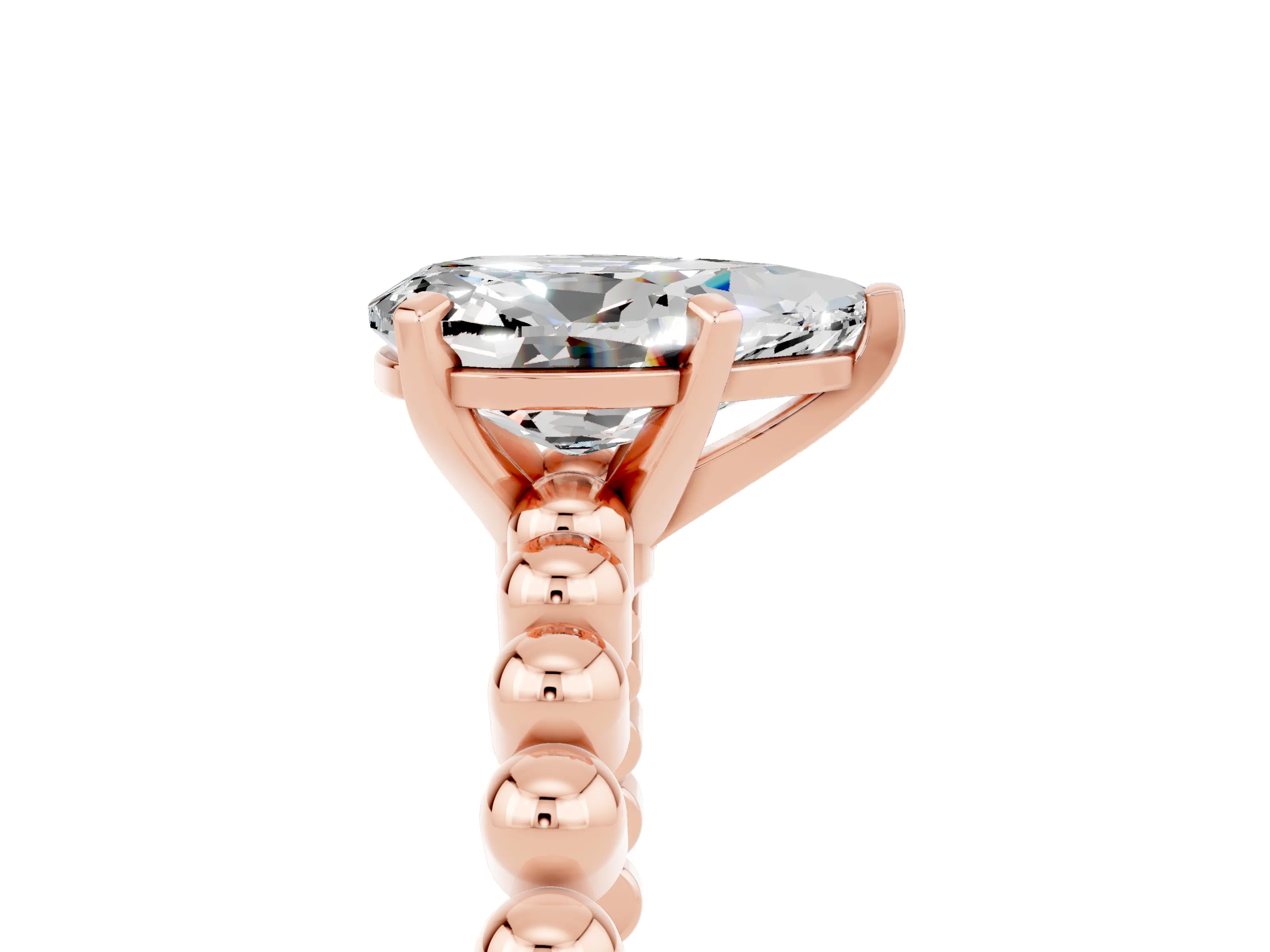 Rose gold Pear Cut Moissanite Solitaire Ring with Beaded Band and Prong Setting_5