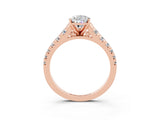 Rose gold Pear Cut Moissanite Solitaire Ring with Cathedral Setting and Pavé Band_3