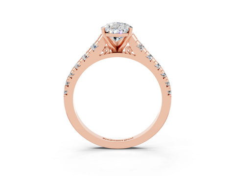 Rose gold Pear Cut Moissanite Solitaire Ring with Cathedral Setting and Pavé Band_3