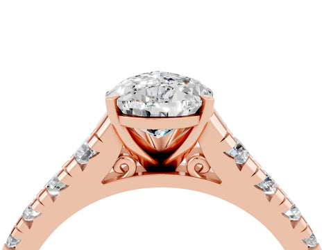Rose gold Pear Cut Moissanite Solitaire Ring with Cathedral Setting and Pavé Band_4