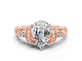 Rose gold Pear Cut Moissanite Solitaire Ring with Filigree Band and Four-Prong Setting_24