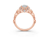 Rose gold Pear Cut Moissanite Solitaire Ring with Filigree Band and Four-Prong Setting_27