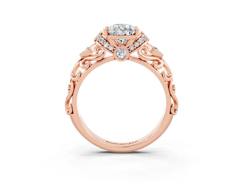 Rose gold Pear Cut Moissanite Solitaire Ring with Filigree Band and Four-Prong Setting_27