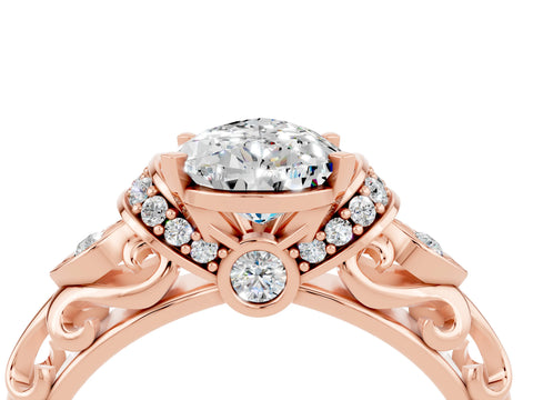 Rose gold Pear Cut Moissanite Solitaire Ring with Filigree Band and Four-Prong Setting_28
