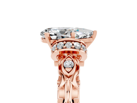 Rose gold Pear Cut Moissanite Solitaire Ring with Filigree Band and Four-Prong Setting_29