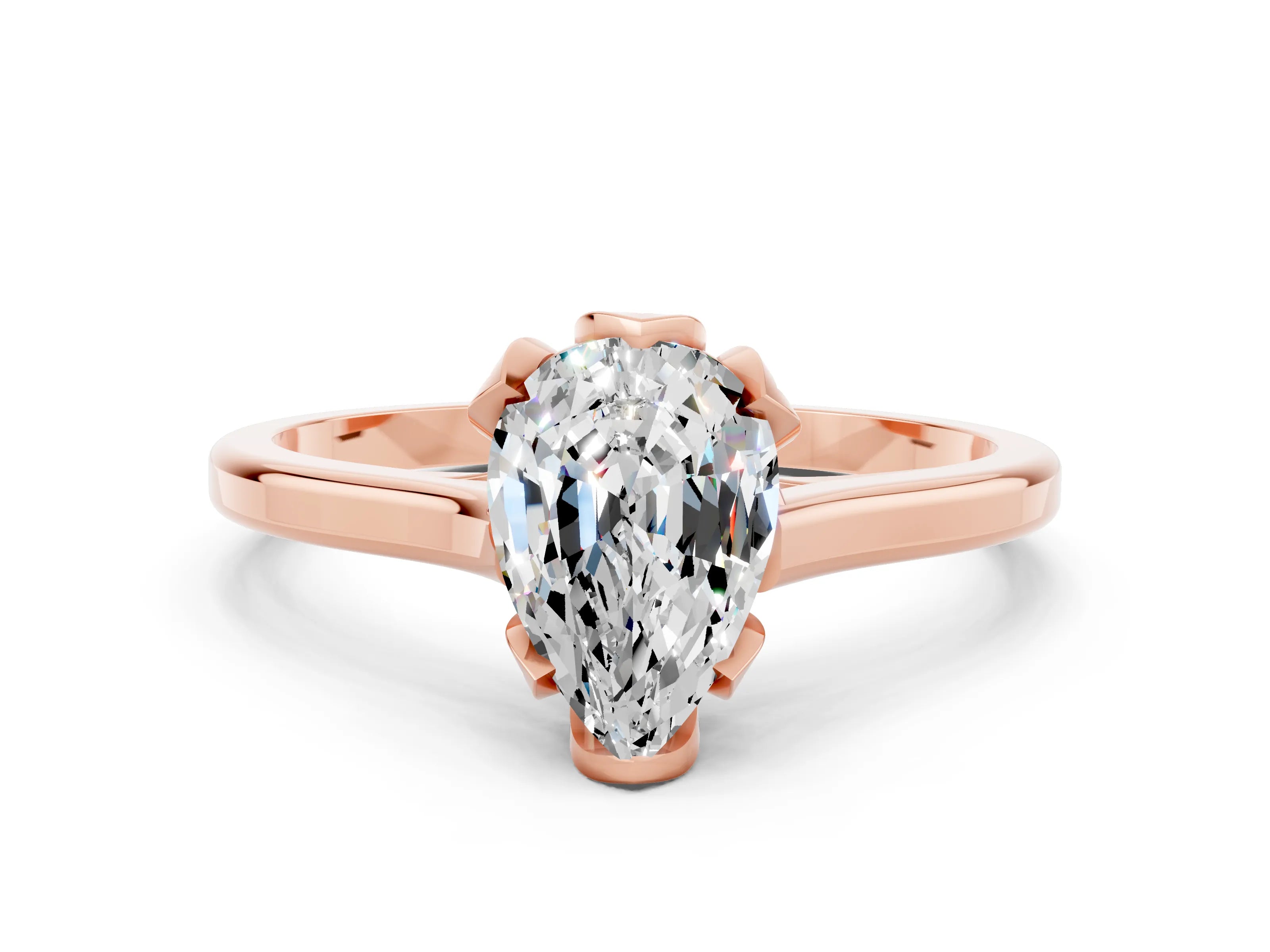 Rose gold Pear Cut Moissanite Solitaire Ring with Flower Prong Setting and Classic Band_12
