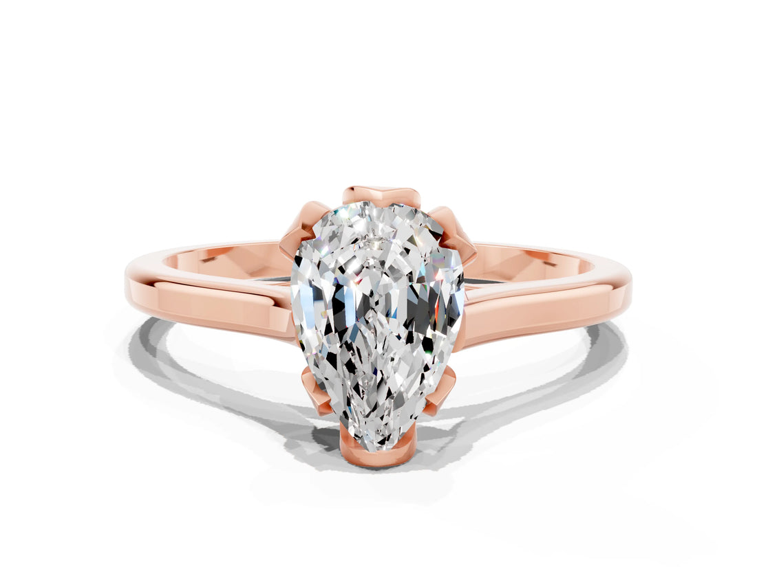 Rose gold Pear Cut Moissanite Solitaire Ring with Flower Prong Setting and Classic Band_12