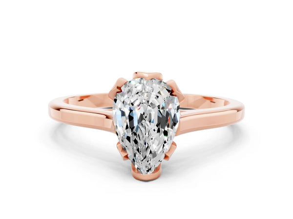 Rose gold Pear Cut Moissanite Solitaire Ring with Flower Prong Setting and Classic Band
