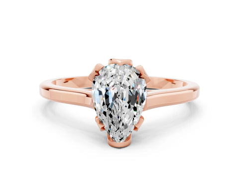 Rose gold Pear Cut Moissanite Solitaire Ring with Flower Prong Setting and Classic Band_12