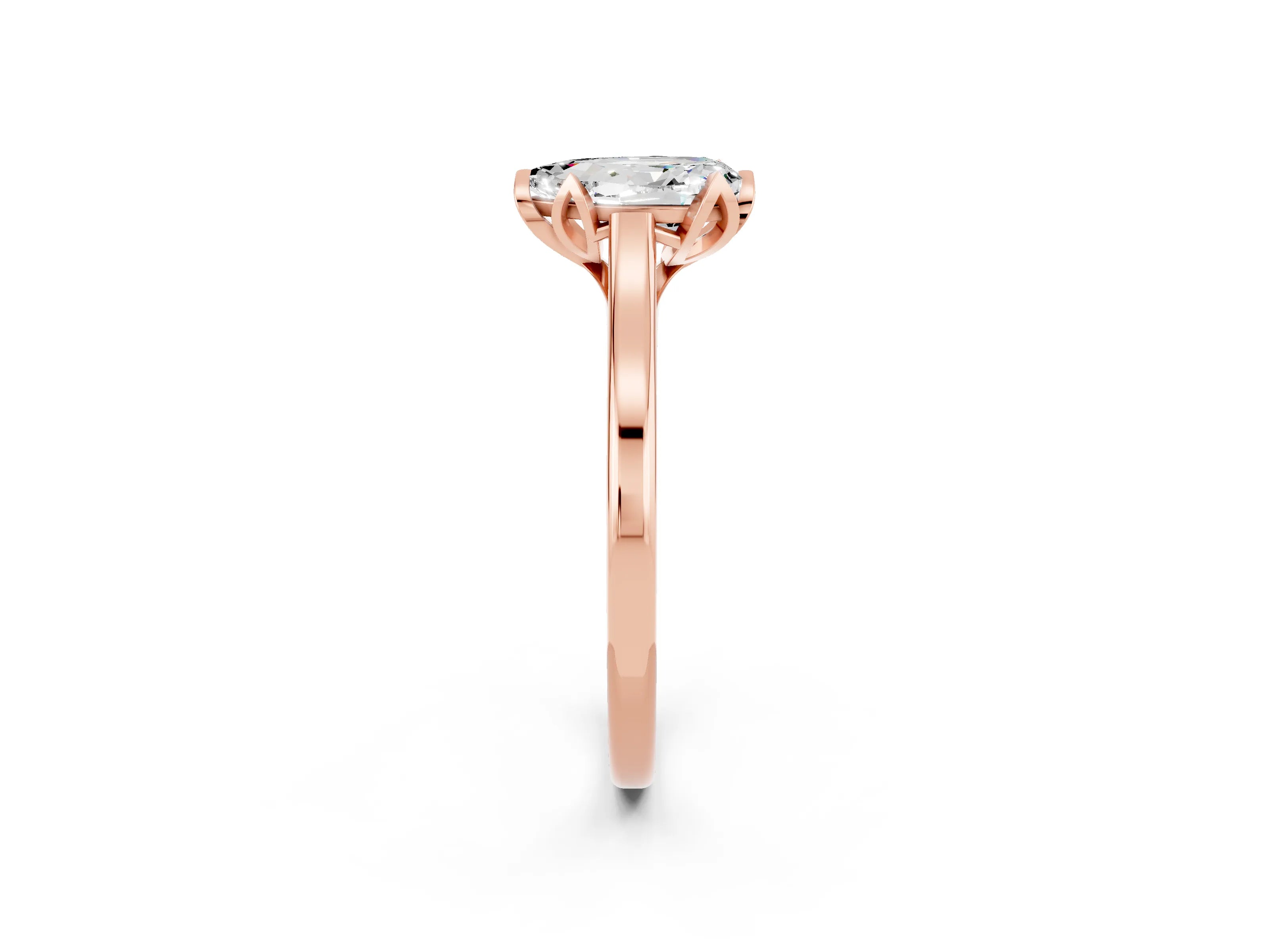 Rose gold Pear Cut Moissanite Solitaire Ring with Flower Prong Setting and Classic Band_14