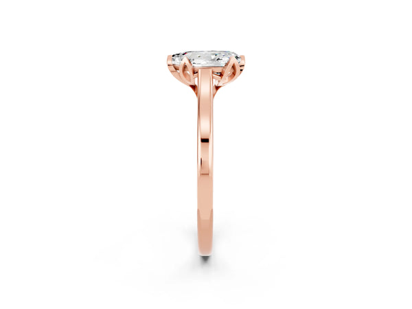 Rose gold Pear Cut Moissanite Solitaire Ring with Flower Prong Setting and Classic Band