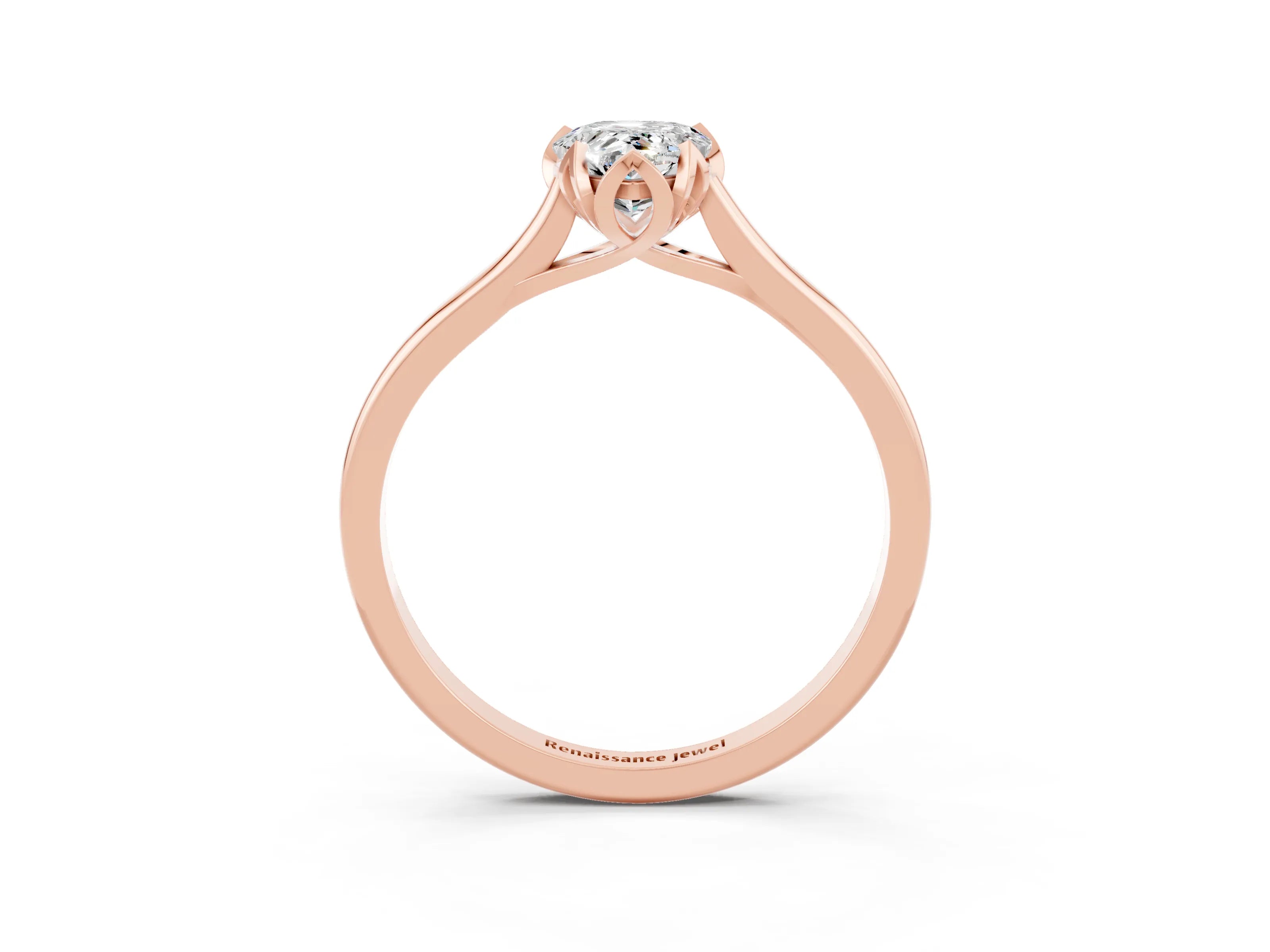 Rose gold Pear Cut Moissanite Solitaire Ring with Flower Prong Setting and Classic Band_15