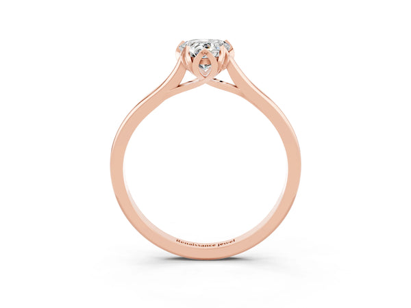 Rose gold Pear Cut Moissanite Solitaire Ring with Flower Prong Setting and Classic Band