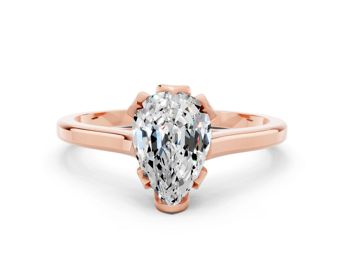 Rose gold Pear Cut Moissanite Solitaire Ring with Flower Prong Setting and Classic Band_36