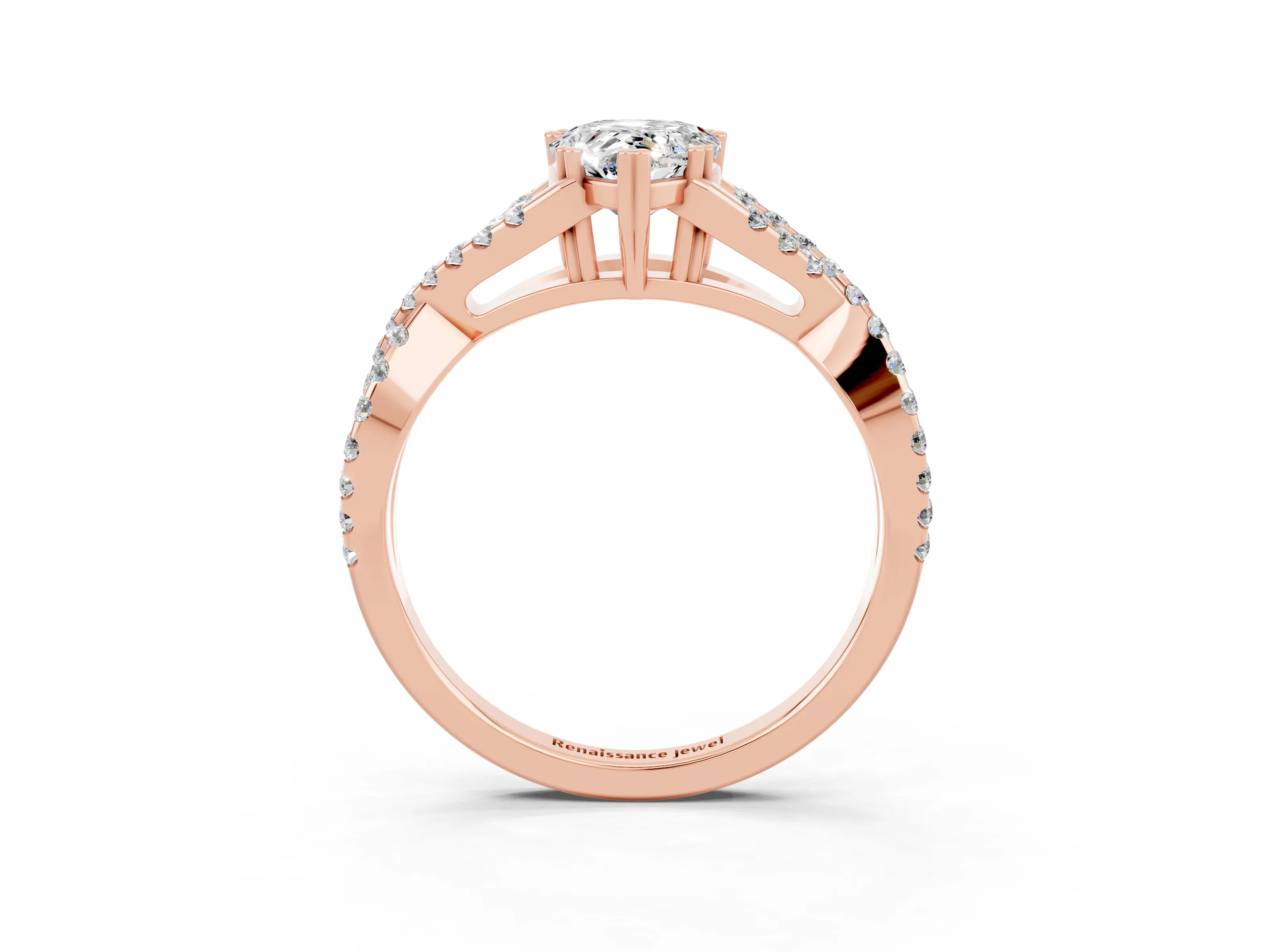 Rose gold Pear Cut Moissanite Solitaire Ring with Four-Prong Setting and Twisted Pavé Band_3
