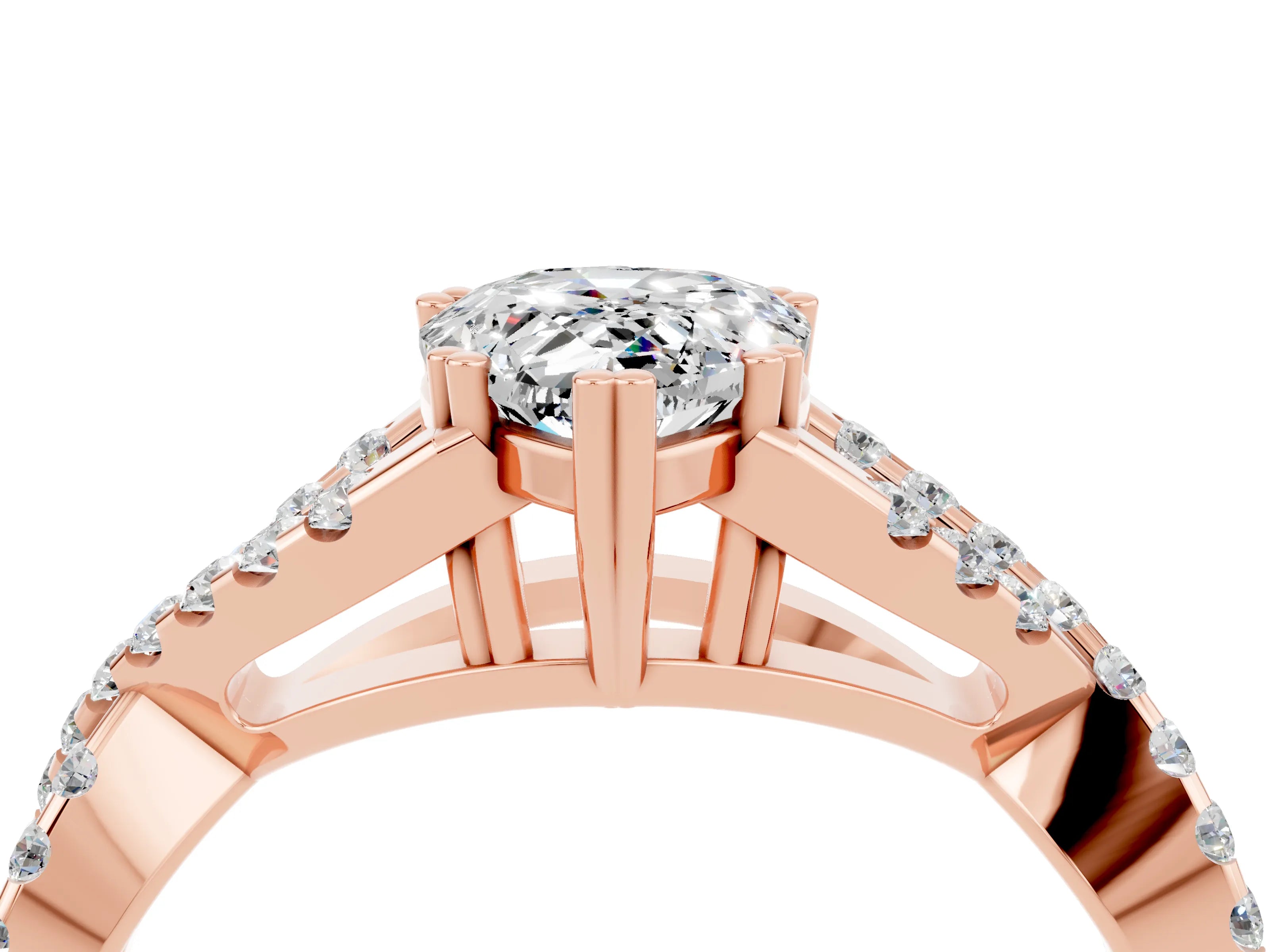 Rose gold Pear Cut Moissanite Solitaire Ring with Four-Prong Setting and Twisted Pavé Band_4