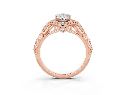 Rose gold Pear Cut Moissanite Solitaire Ring with Hidden Halo and Pavé Band_15