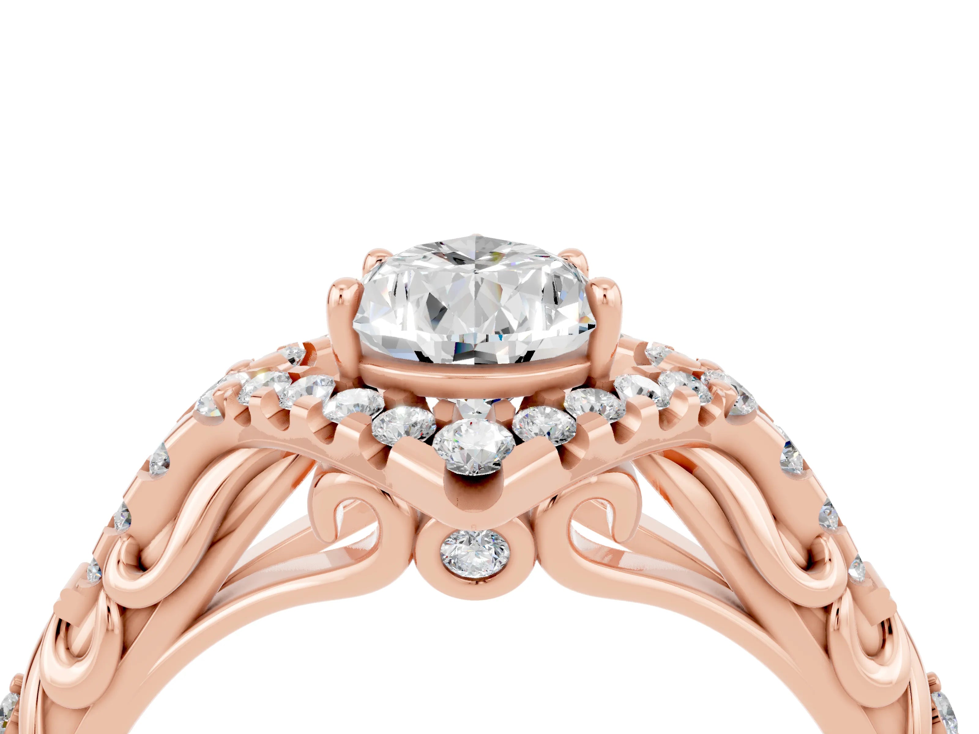 Rose gold Pear Cut Moissanite Solitaire Ring with Hidden Halo and Pavé Band_16