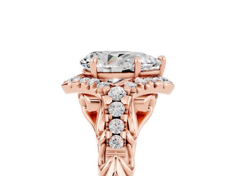 Rose gold Pear Cut Moissanite Solitaire Ring with Hidden Halo and Pavé Band_17