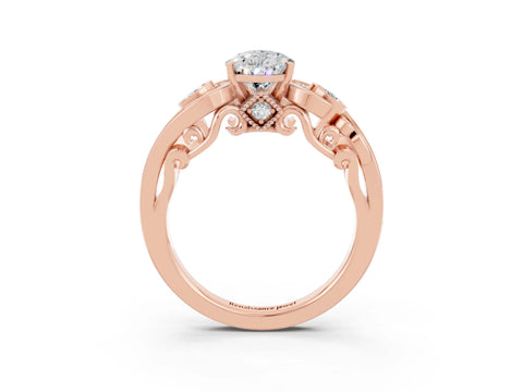 Rose gold Pear Cut Moissanite Solitaire Ring with Milgrain Pavé Band and Four-Prong Setting_27