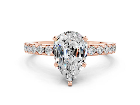 Rose gold Pear Cut Moissanite Solitaire Ring with Pavé Band and Four-Prong Setting_24