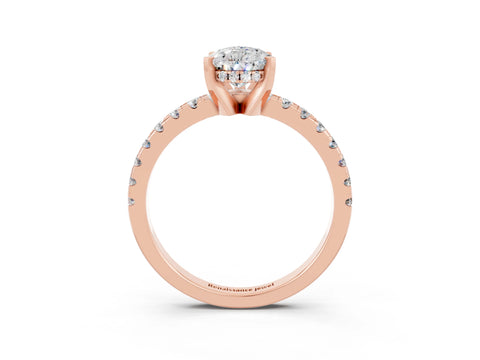 Rose gold Pear Cut Moissanite Solitaire Ring with Pavé Band and Four-Prong Setting_27