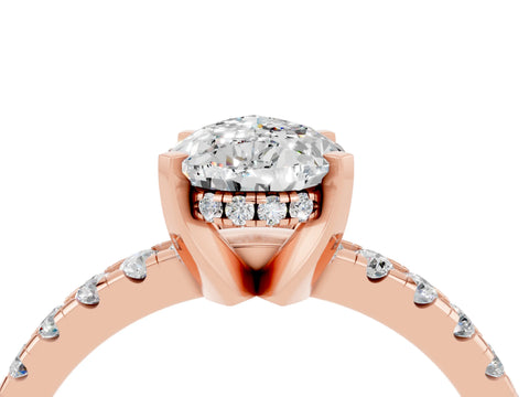 Rose gold Pear Cut Moissanite Solitaire Ring with Pavé Band and Four-Prong Setting_28