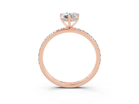 Rose gold Pear Cut Moissanite Solitaire Ring with Pavé Band and Hidden Halo_15