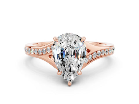 Rose gold Pear Cut Moissanite Solitaire Ring with Pavé Band and Prong Setting_12