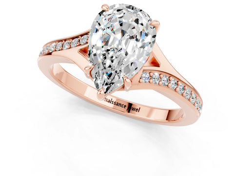 Rose gold Pear Cut Moissanite Solitaire Ring with Pavé Band and Prong Setting_13