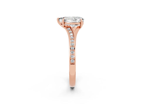 Rose gold Pear Cut Moissanite Solitaire Ring with Pavé Band and Prong Setting_14