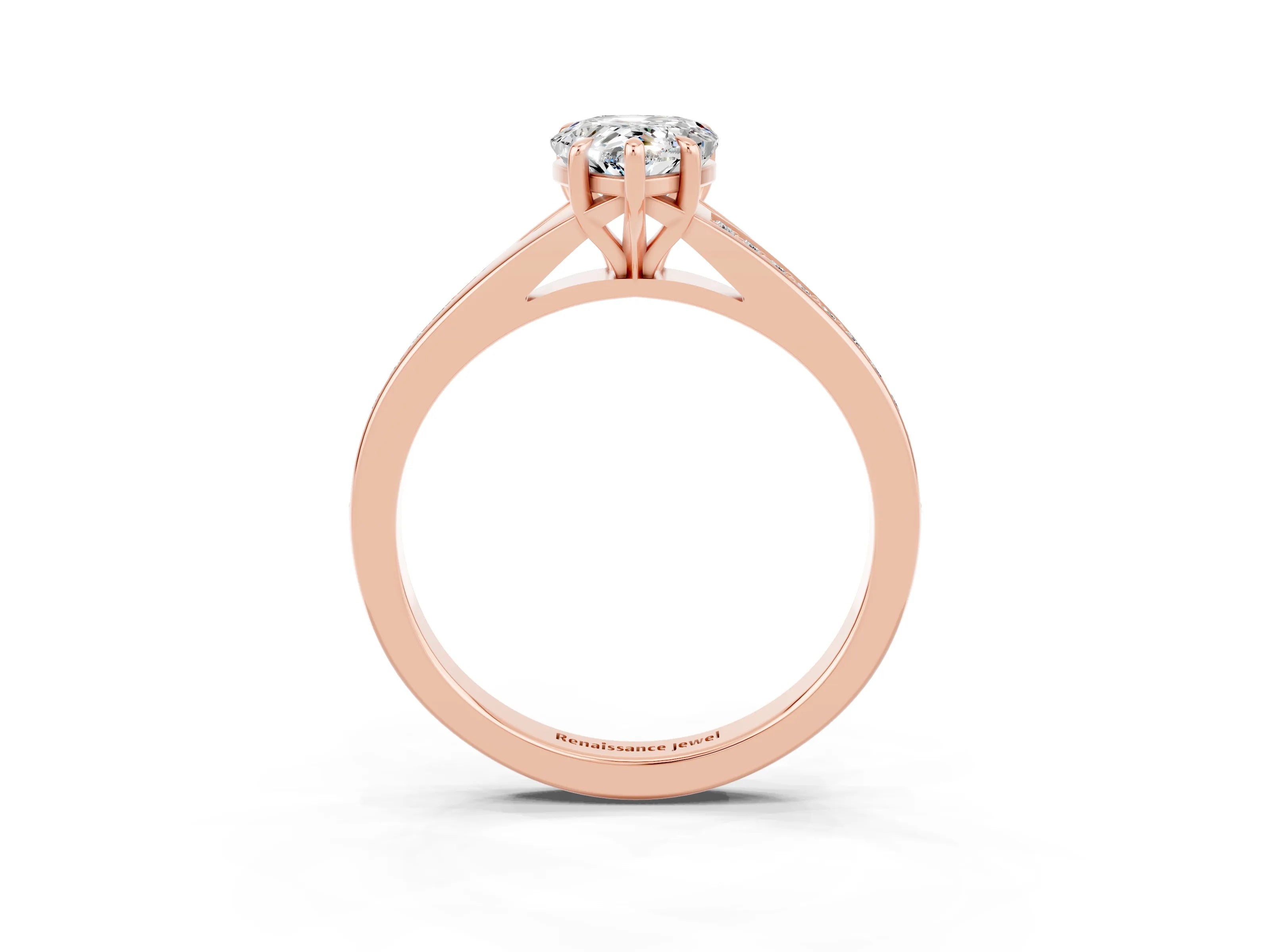 Rose gold Pear Cut Moissanite Solitaire Ring with Pavé Band and Prong Setting_15
