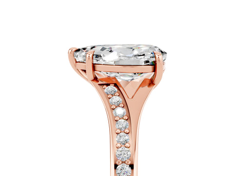 Rose gold Pear Cut Moissanite Solitaire Ring with Pavé Band and Prong Setting_17