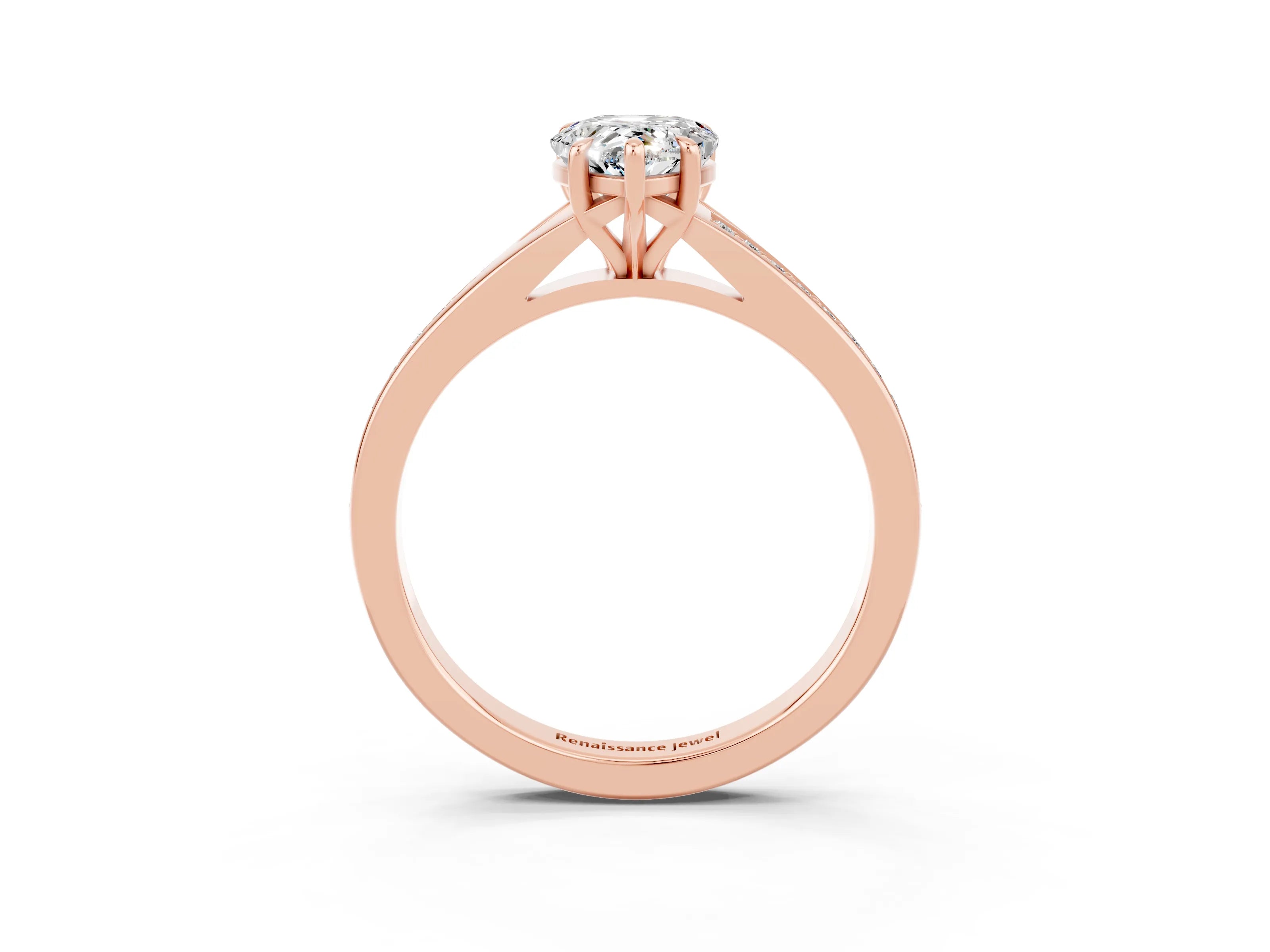 Rose gold Pear Cut Moissanite Solitaire Ring with Pavé Band and Prong Setting_3