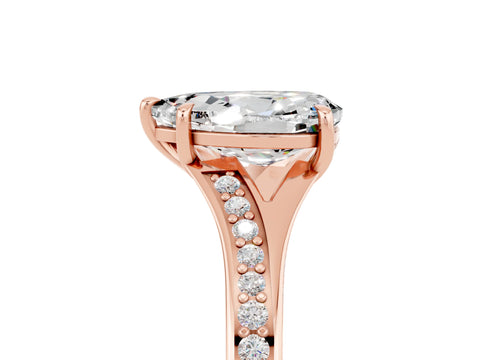 Rose gold Pear Cut Moissanite Solitaire Ring with Pavé Band and Prong Setting_5