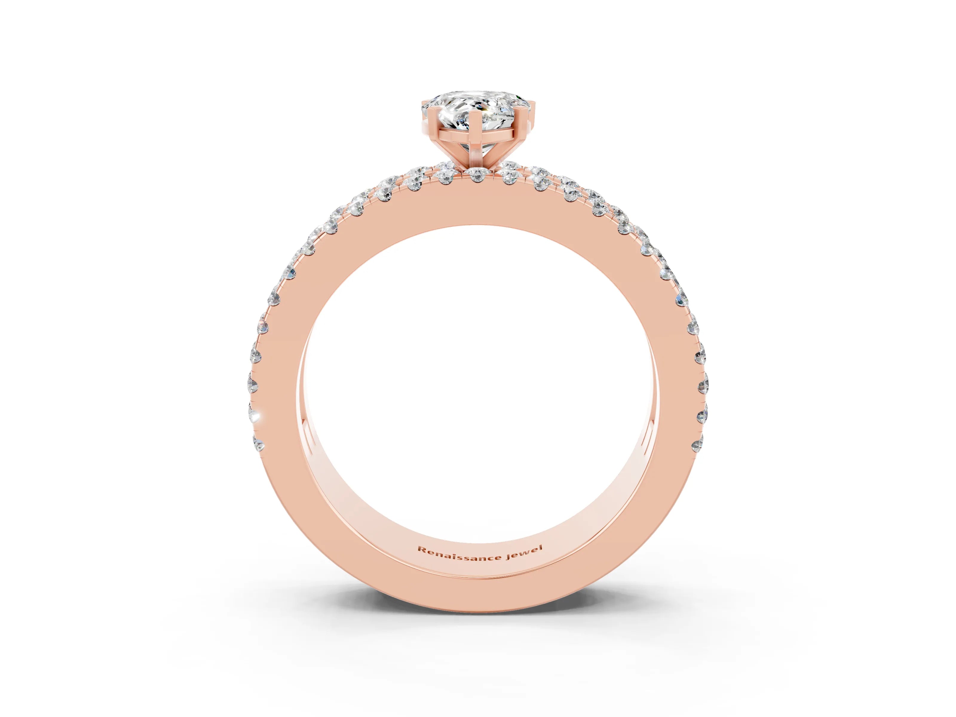 Rose gold Pear Cut Moissanite Solitaire Ring with Pavé and Channel Set Band_3