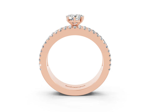 Rose gold Pear Cut Moissanite Solitaire Ring with Pavé and Channel Set Band_3