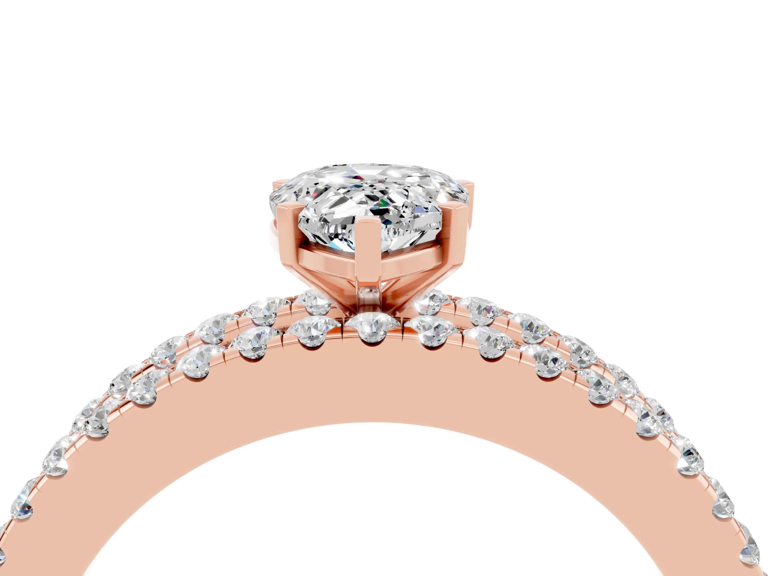 Rose gold Pear Cut Moissanite Solitaire Ring with Pavé and Channel Set Band_4