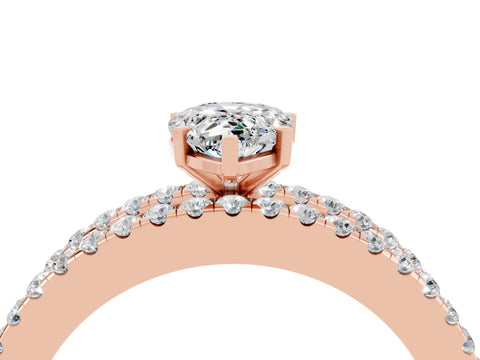 Rose gold Pear Cut Moissanite Solitaire Ring with Pavé and Channel Set Band_4